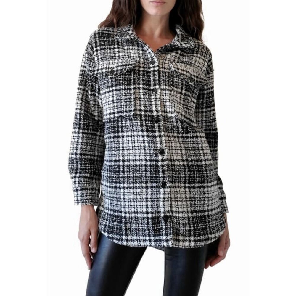 Neiman Marcus Thick Tweed Flannel Plaid Shacket Size Med/Large NWT $205